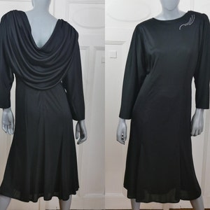 80s Vintage Black Evening Dress, Size Medium, 8 to 10 USA, 12 to 14 UK