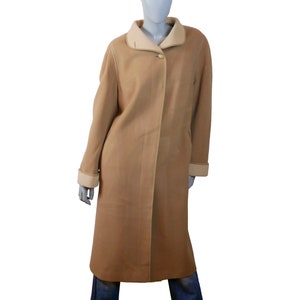 90s Vintage Cashmere & Wool Camel Tan Long Coat, Soft Warm Winter Overcoat, Size Extra Large, 16/18 USA, 20/22 UK