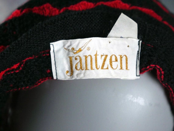 1970s Jantzen Knit Sweater, Red Black Horizontal … - image 8