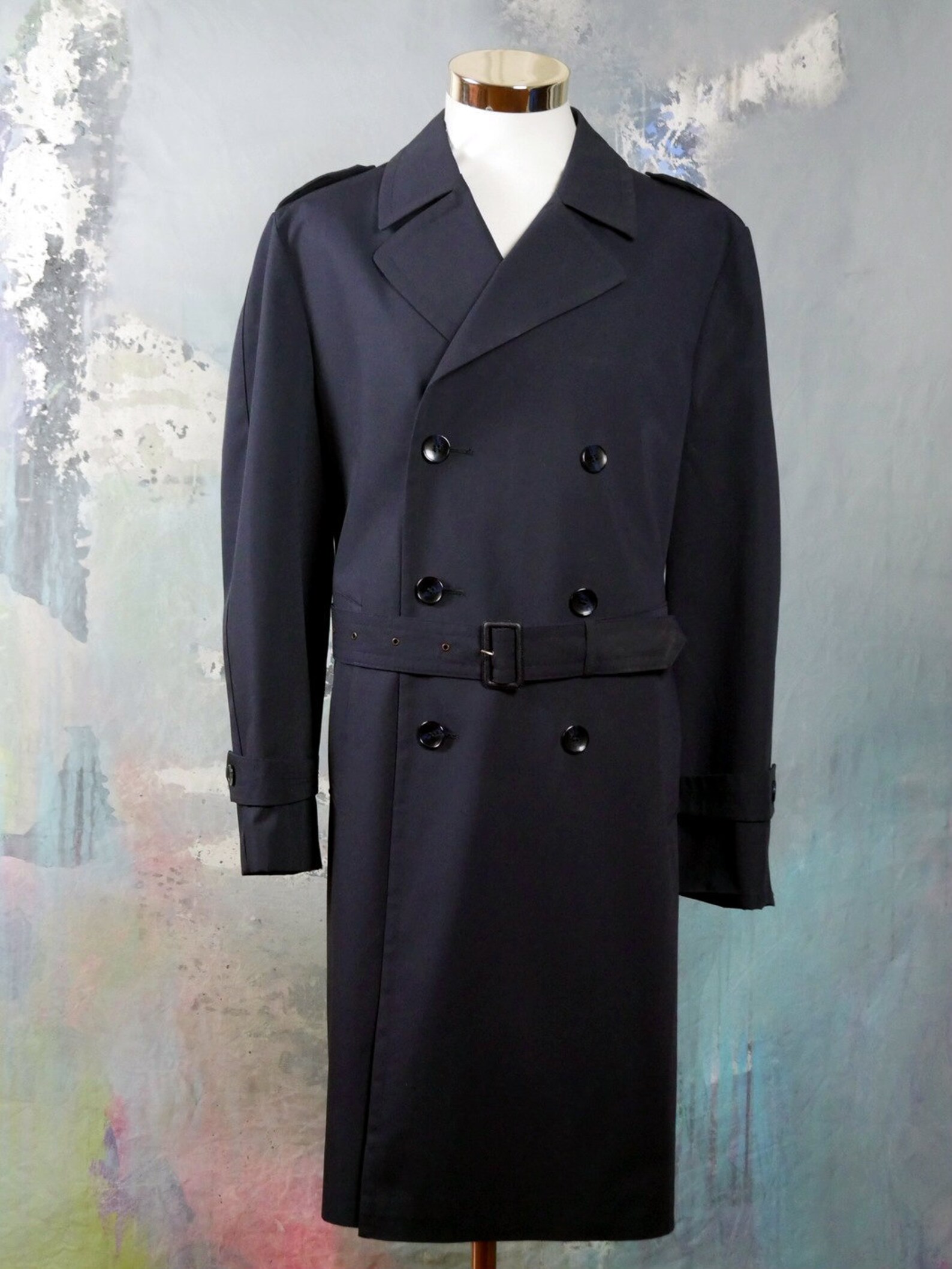 Vintage Trench Coat Dark Navy Blue Waterproof Trenchcoat Mad | Etsy