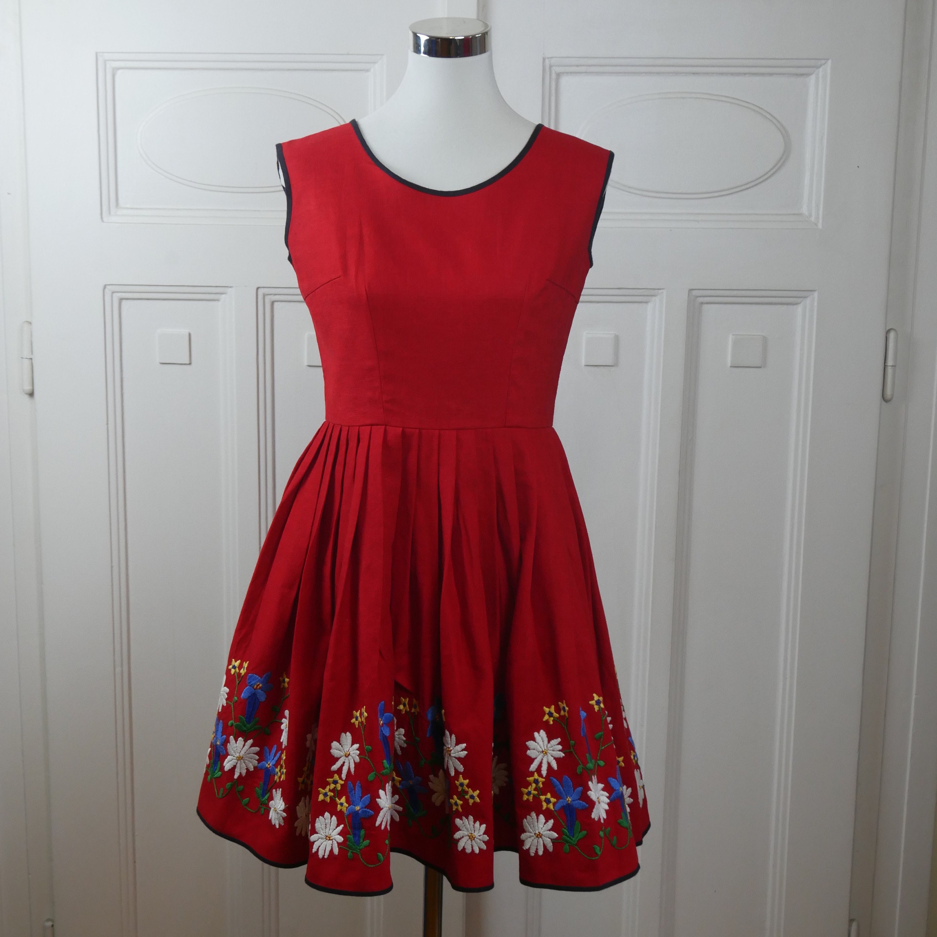 Red Cotton Sleeveless Summer Embroidered Dress European - Etsy