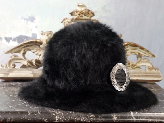 Black Faux Fur Bucket Hat, 1960s Austrian Vintage