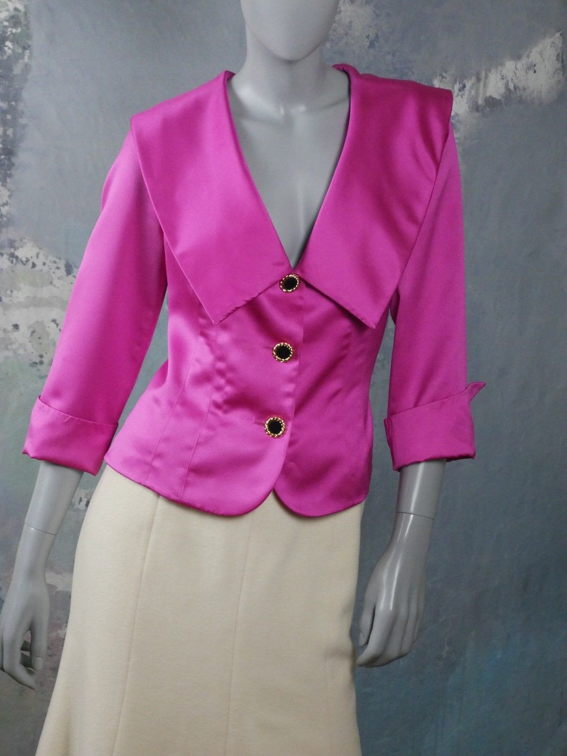 Cerise Pink Satin Blazer European Vintage Elegant Cropped - Etsy