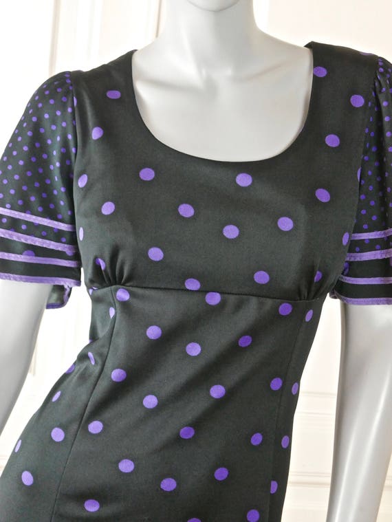 Short-Sleeve Polka Dot Dress, Swedish Vintage Bla… - image 4