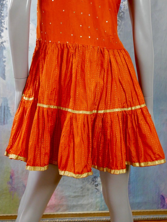 Orange Silk Dress w Jewel Sequin & Beaded Front, … - image 8