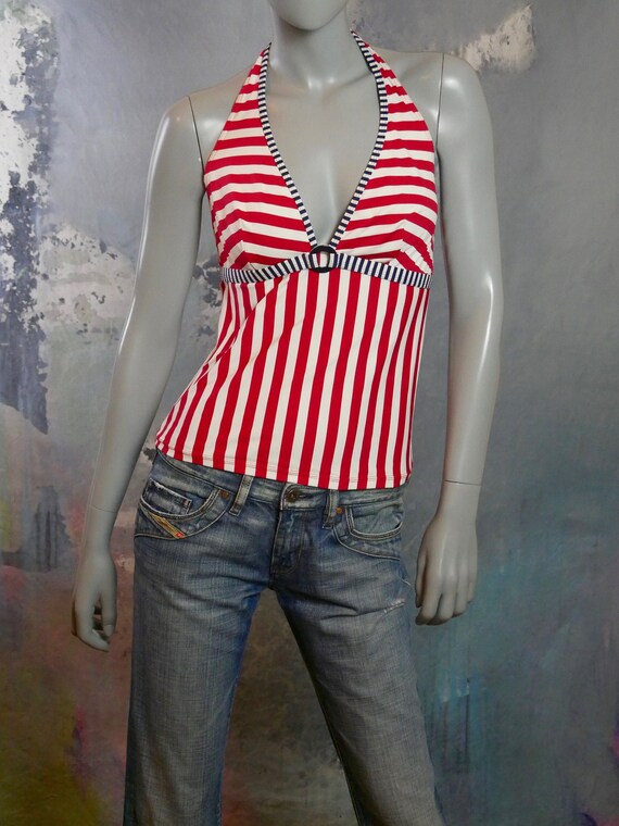 Vintage Halter Top, 1990s Swedish Red White & Blue
