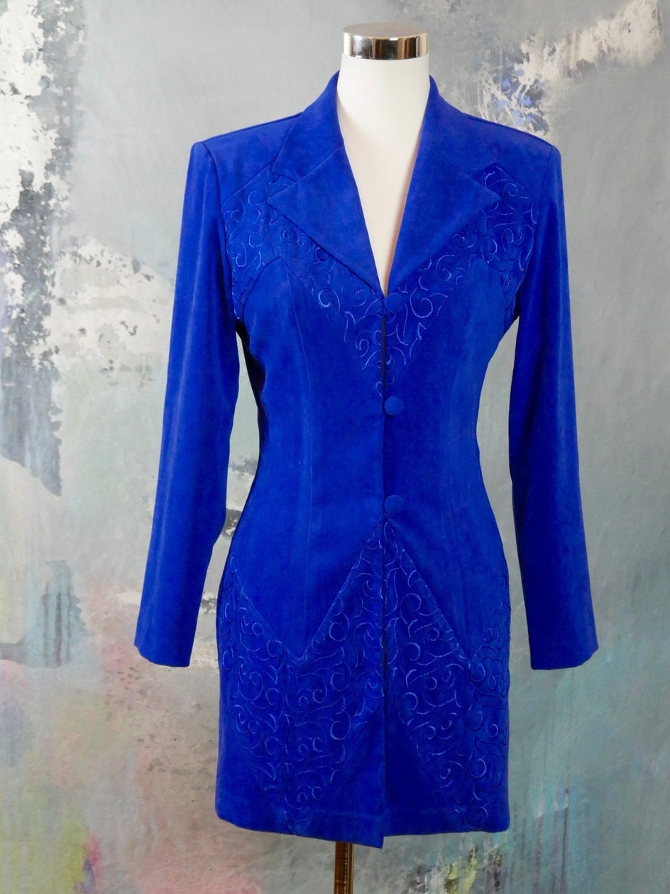 1990s Royal Blue Velour Blazer Canadian Vintage Elegant Long - Etsy
