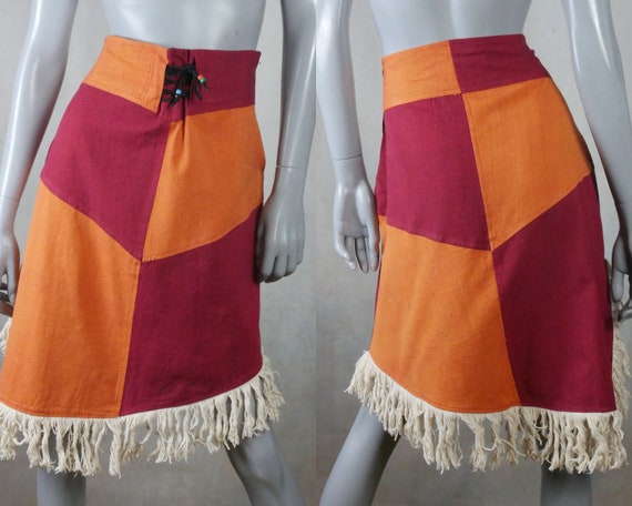 Asymmetrical Cotton Tweed Skirt Orange and Red 80s Nepalese - Etsy