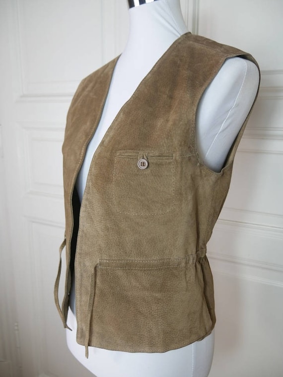 French Vintage Tan Suede Vest Women's, Light Brown