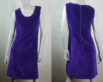 Robe sans manches Purple Velvet, mode féminine vintage des années 1970, taille moyenne, 8 à 10 US, 12 à 14 UK