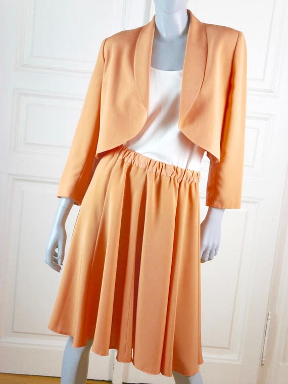 Peach Bolero Dress Set Large Size 12 USA 80 French Vintage - Etsy