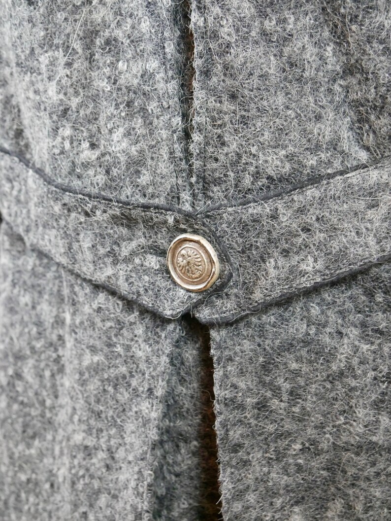 Size 14 US Austrian Vintage Trachten Double-Breasted Jacket 18 UK Gray Alpaca Jacket