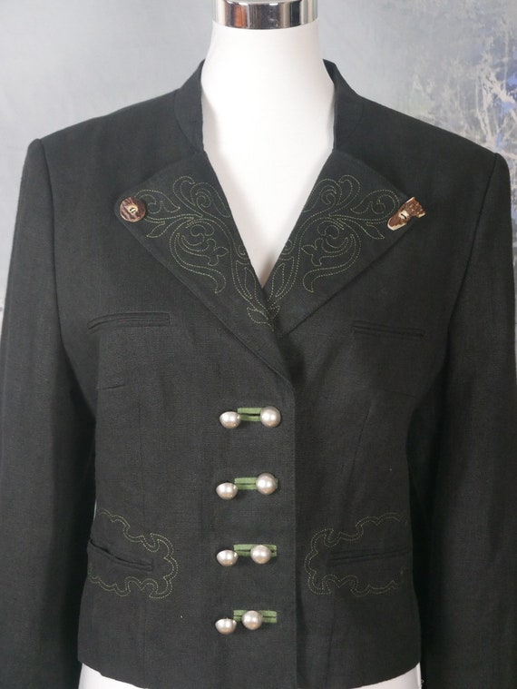 Black Linen Blazer, Austrian Vintage Trachten Tri… - image 7