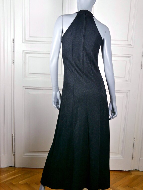 European Vintage Evening Dress, Black Silver Sleevele… Gem
