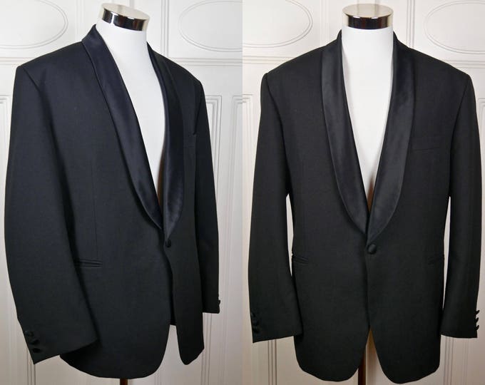 Black Tuxedo Jacket, Shawl Collar Smoking Jacket, German Vintage Wool ...