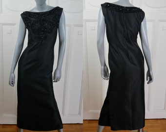 90s Vintage Long Black Sleeveless Evening Dress, Size 8 US, 12 UK