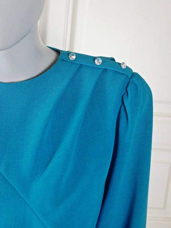Turquoise Cocktail Dress, 1980s German Vintage Be… - image 1
