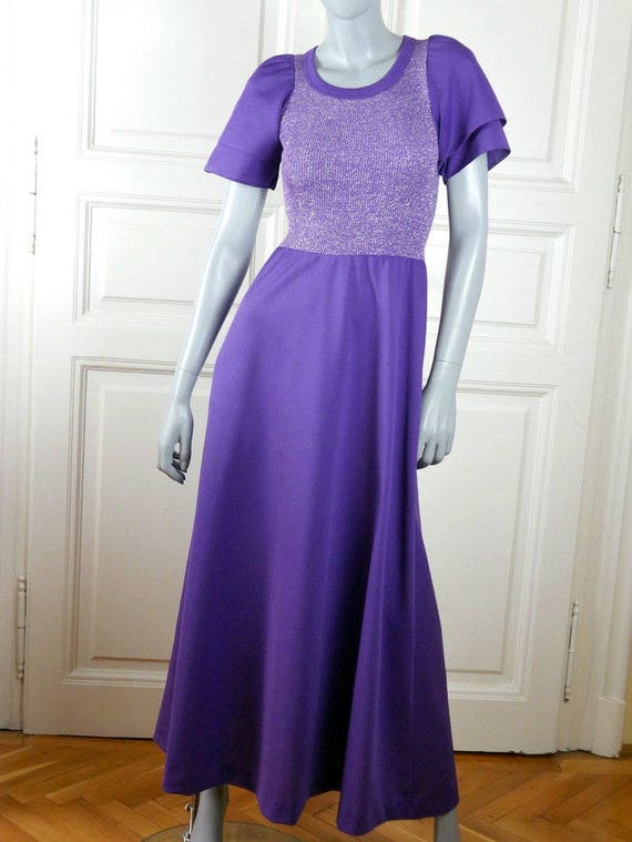Swedish Vintage Maxi Dress, Purple 1970s Scandina… - image 2