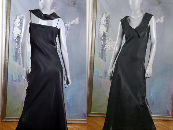 Satin Evening Dress, French Vintage Sleeveless Lon