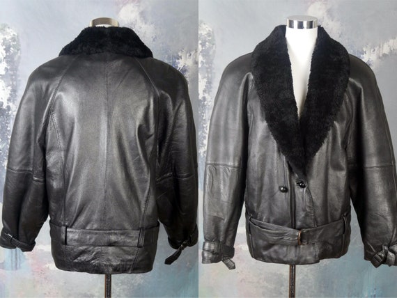 Vintage Black Leather Jacket, 1980s European Vint… - image 1