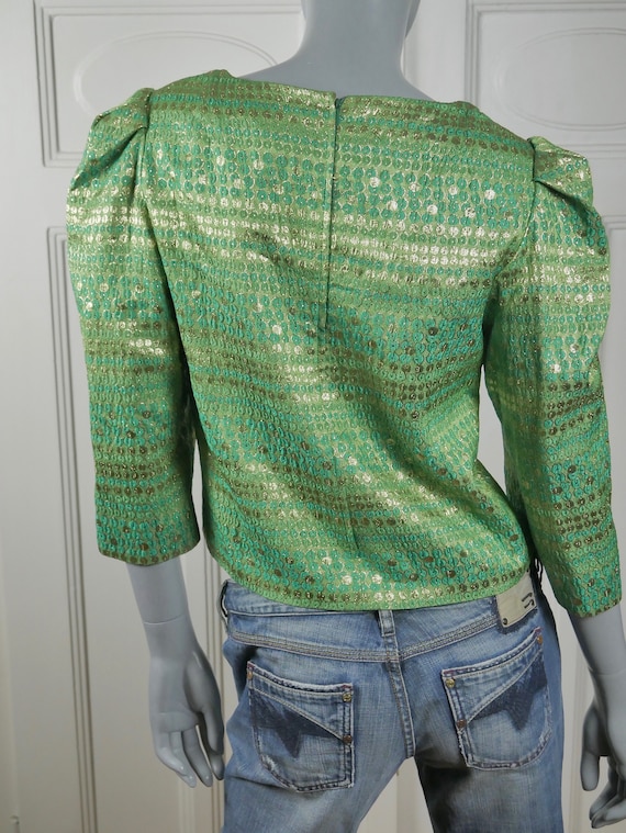 1960s Green & Gold Lurex Blouse, European Vintage… - image 6