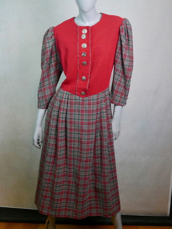 Prairie Dress, Large, Size 14 USA, Red and Gray P… - image 2