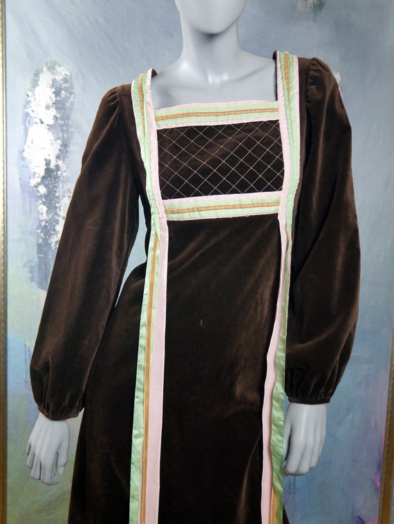 70s Maxi Dress, Brown Velvet Elizabethan Style Bo… - image 3