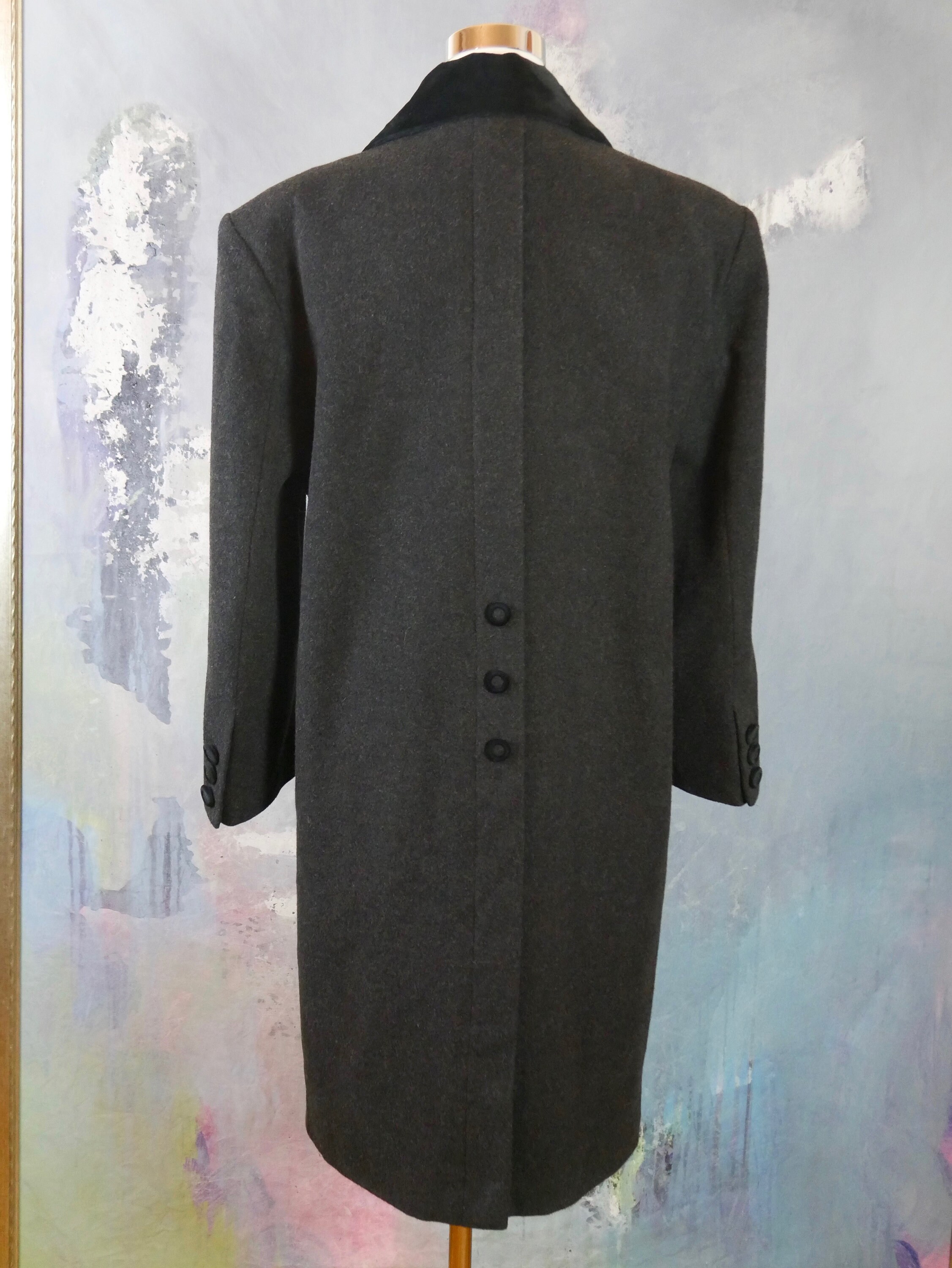 【90's】Wool Maxi Chester Coat / Dark Gray Dark Gray Wool Maxi Coat, Womens Wool Trench Coat, Warm