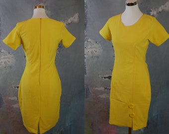 Short-Sleeve Yellow Dress, 1960s Style Mod Dress (but professionally made in 1990s): Size 2/4 US, 6/8 UK