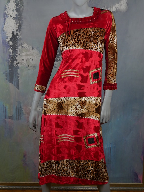 red velvet leopard print dress
