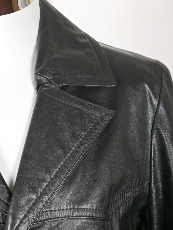 Finnish Vintage Black Leather Jacket, 1970s Wide … - image 5