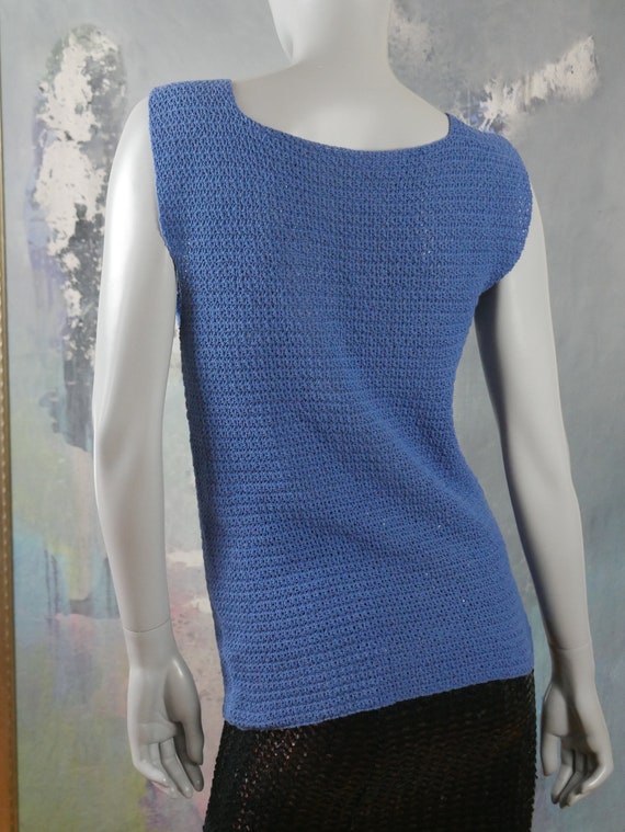 Blue Summer Sweater Vest Sleeveless Beaded 1990s … - image 8