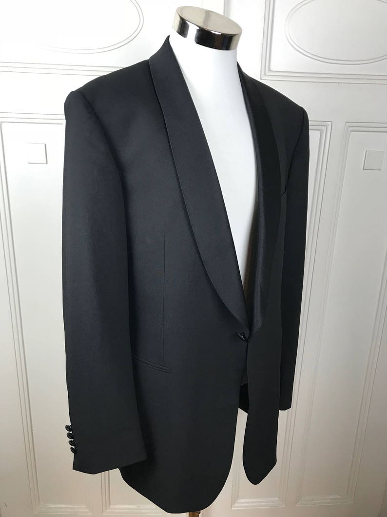 Black Dinner Jacket: Size 44 German Vintage Tuxedo Jacket Black Single-Breasted Silk Shawl Collar European Smoking Jacket USUK