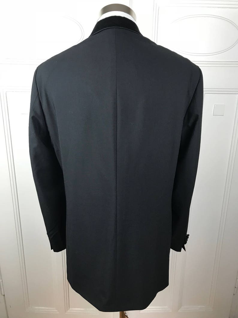 Black Dinner Jacket: Size 44 German Vintage Tuxedo Jacket Black Single-Breasted Silk Shawl Collar European Smoking Jacket USUK