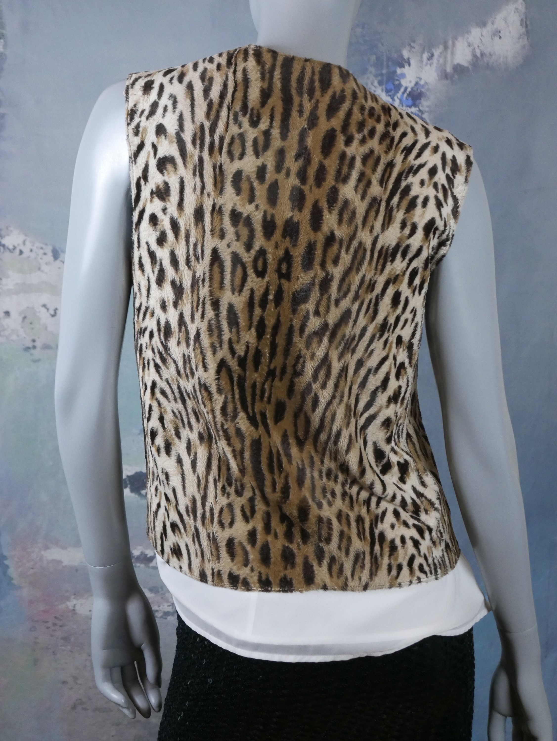 Leopard Print Vest Algodón-Blend Finlandés Vintage Open-Front | Etsy