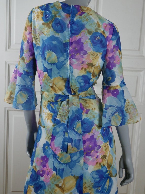 Swedish Vintage Floral Maxi Dress, 1970s Pale Blu… - image 3