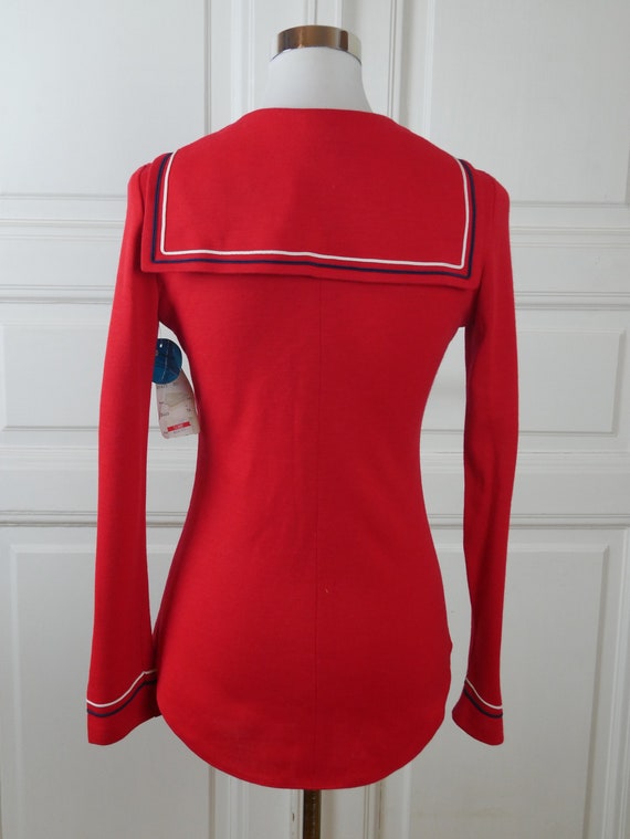Red Sailor Top, 70s Swedish Vintage Long-Sleeve Z… - image 5