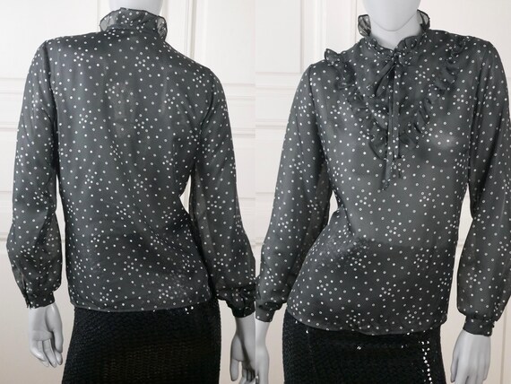 80s Vintage Black & White Blouse, Large, Size 12 … - image 1