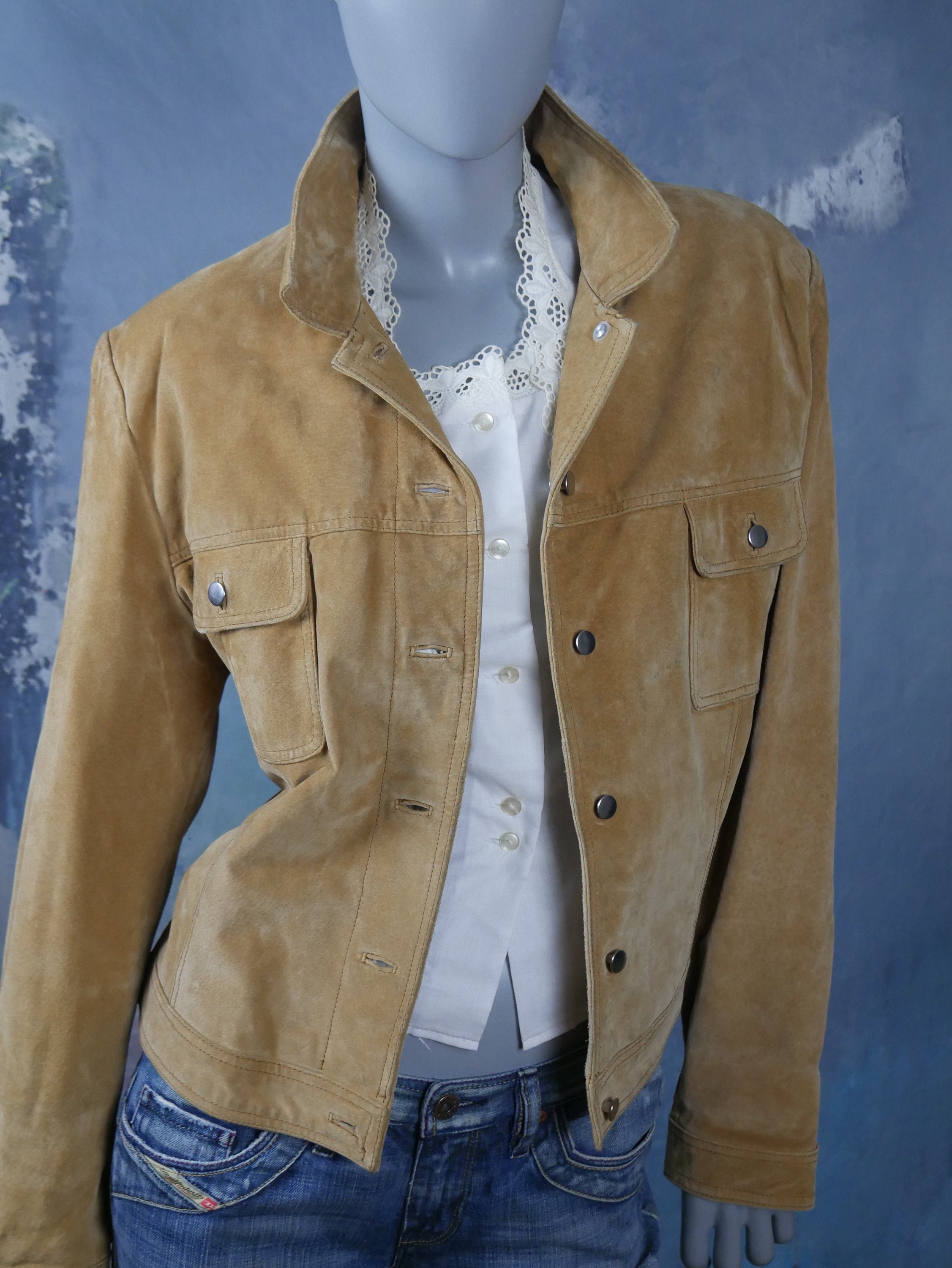 Veste en daim grande taille 12 manteau pour femme en cuir veritable camel beige vintage europeen Etsy Canada