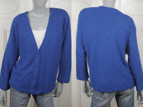 Navy Blue Cardigan 1990s European Vintage Wool Blend Knit Sweater Size 4648 Short Retro Menswear