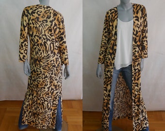 Leopard Print Duster Jacket Long Glitter Robe, Size 6 USA, 10 UK, 80s Vintage Womenswear