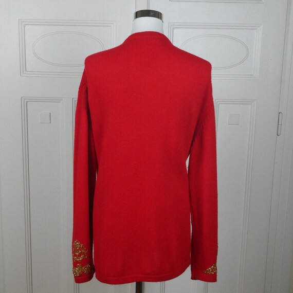 Gold Beaded Red Knit Cardigan, 1990s Italian Vint… - image 7