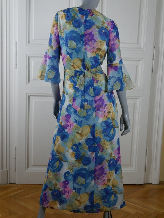 Swedish Vintage Floral Maxi Dress, 1970s Pale Blu… - image 2