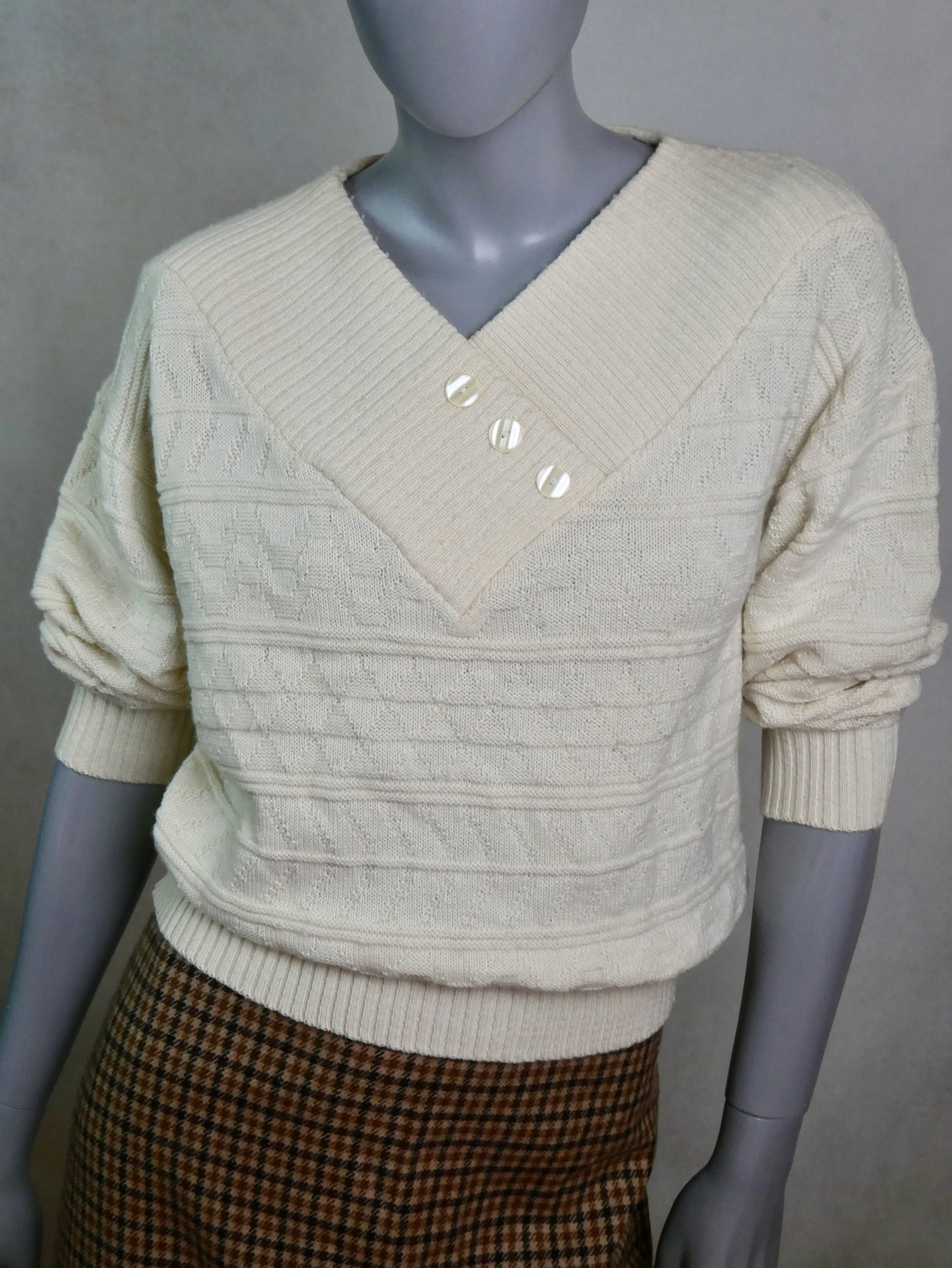 Cream Knit Top 1990s French Vintage Soft Wool Blend Pullover Etsy
