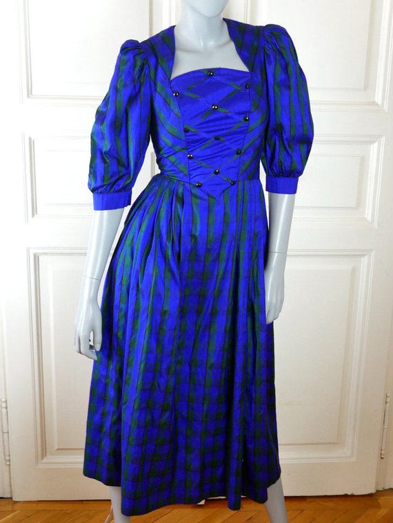 Austrian Vintage Silk Trachten Dress, Royal Blue … - image 2