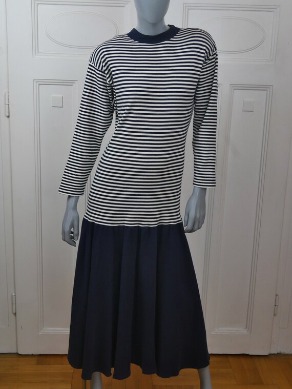 Navy Blue and White Nautical Dress, Soft Jersey Cotton 1980s Vintage Striped  Sailor Midi - Etsy Ireland