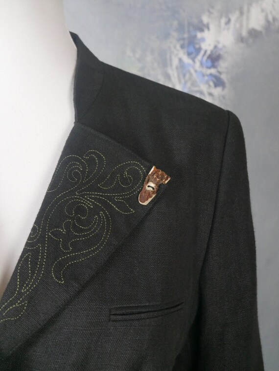 Black Linen Blazer, Austrian Vintage Trachten Tri… - image 4