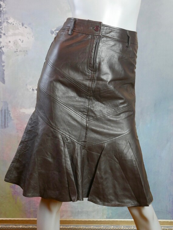 Brown Leather Skirt, 1990s Vintage Soft Lambskin … - image 2