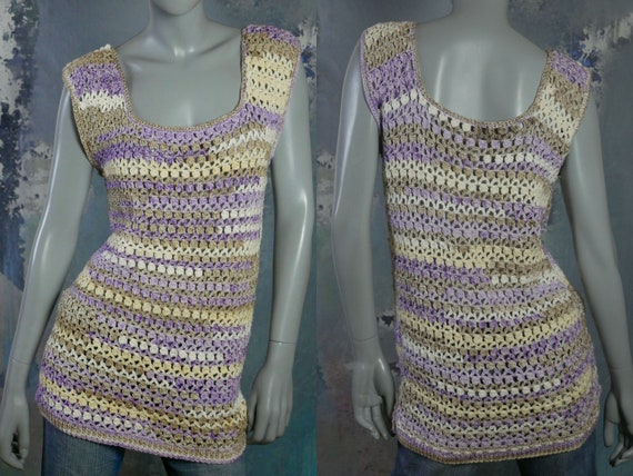 1990s Long Crochet Top, European Vintage Lilac Cr… - image 1