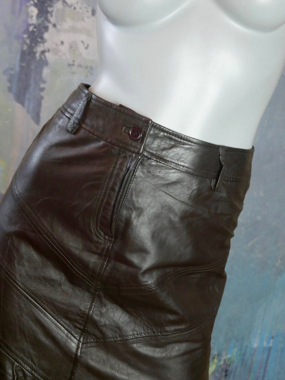 Brown Leather Skirt, 1990s Vintage Soft Lambskin … - image 3